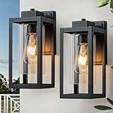 FTL Zweier-pack Wandleucht Aussen, Moderne Außenwandleuchten, E27 Ausenbeleutung Hauswand, Mattschwarz Wandlampe Aussen Laterne, IP44 Wasserdicht Terrassenbeleuchtung für Garten, Veranda,Villa