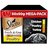 Sheba Katzennassfutter Fresh & Fine Selection in Sauce, 50x50g Portionsbeutel, Mega Pack – Katzenfutter nass, Geflügel Variation mitmit Truthahn, Huhn und Geflüge für ausgewachsene Katzen