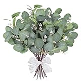 ROLLWAY 18 Stück Künstliche Eukalyptus Deko, Eukalyptus künstlich Zweige Deko Kunst Dekozweige Blätter Eukalyptusblätter Kunstpflanzen Grün Gefälschte Pflanze für Hochzeit, Garten, Büro Dekoration