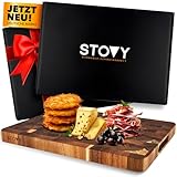 STOVY® Schneidebrett Holz – Stirnholz Schneidebrett aus massivem Akazienholz 40 x 30 x 3cm – Antibakterielles Hirnholz schneidebrett – Akazienholz