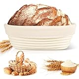 NZQXJXZ Gärkörbchen, Gärkorb Oval 25cm, 100% Natürlichem Rattan, Brotkorb Mit Waschbarem Leineneinsatz, Ideal zum Brot Backen für Professionelle und Häusliche Bäcker, Brotbacken