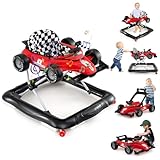 GOPLUS 4-in-1 Lauflernwagen, Lauflernhilfe für Babys mit 3-fach einstellbarer Höhe, abnehmbarem Musiktablett, gepolstertem Sitz, Baby Walker zusammenklappbarer, für 6–12 Monate alte Kinder (Rot)