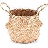 Decorasian Seegras Korb rund geflochten, Körbe zur Aufbewahrung und als Blumenkorb - Übertopf in Bast bzw. Rattan Optik - Seegraskorb mit Henkel zum Tragen - Wäschekorb - 25cm