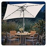 ISOISL Sonnenschirm LED Solar 140x210CM Kurbel-Schirm Rechteckig Gartenschirm Terrassenschirm knickbar Sonnenschirme ohne Ständer Kippbar Großschirm für Balkon,Terrasse,Garten,Beige