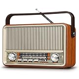 PRUNUS J-120 AM/FM/SW Retro Radio Klein, Kofferradio mit 1800mAh Akku, oder AC-Strom, Küchenradio Nostalgie Radio mit Bluetooth, Unterstützt USB/TF/AUX, Einfaches Radio für Senioren.[Hellgold]