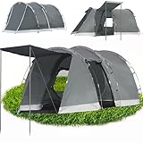 Camping Zelt 4 Personen Zelte 5000mm wasserdichte Tunnelzelt Familienzelt Gruppenzelt Vorzelt Sonnensegel Tipi-Zelt Groß Campingzelt mit Schlafkabine Glamping-Zelt mit abnehmbarem Zeltboden szary