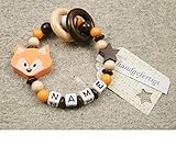 Baby Rassel personalisiert mit Namen | Mädchen & Jungen Babyspielzeug & Lernspielzeug als Geschenk zur Geburt, Taufe | Fuchs in orange