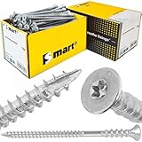 Premium Justierschraube | Distanzschrauben | T25, blau verzinkt, Stahl | Fräsrippen, Cut-Spitze, Senkkopf | Holz- Universalschrauben, Ring- und Holzgewinde (6 x 100 mm - 100 St.)