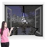 Fliegengitter Fenster Magnetisch 77 x 210 cm Insektenschutz Klettband Fliegengitter Fenster mit Klettband Ohne Bohren Klebemontage für Fensteren Patio, Schwarz