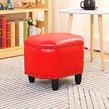 SHABOZ Ottomans Fußhocker, 40,6 cm, kleiner Sitzhocker aus PU-Leder, Fußstütze mit Massivholzbeinen, modern, gepolsterte Fußstütze für Wohnzimmer Schlafzimmer, Dunkelgrün (Rot)