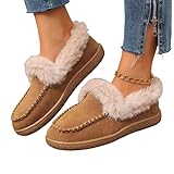 Herren-Hausschuhe, Hausschuhe Damen Winter Geschlossene Hüttenschuhe Gefüttert Winter Pantoffeln Plüsch Hausstiefel rutschfest Mokassin Fleece Slip-On Bequeme Slippers, Khaki