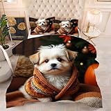 Gumntun Bettdecke 140×200 cm WeißEr Tierhund, Weiche Microfaser Bettwäsche, Nnovativ & Atmungsaktive Steppdecke für Jugendliche Erwachsene, 2 Kissenbezüge 80×80 cm f505