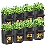 LITLANDSTAR 8 Stück 10 Gallonen Kartoffel Pflanzsack, 37L Kartoffel Pflanzen Tasche aus Vliesstoff mit Sichtbarer Klappe und Griffen für Pflanze Tomaten, Kartoffeln, Gemüse und Blumen (Schwarz)
