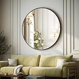 ZenoMirris Spiegel Rund Schwarz 122cm, runder Wandspiegel mit Aluminiumrahmen, Einfache Montage, Modern Spiegel zum Aufhängen und Anlehnen für Badezimmer, Wohnzimmer, Schlafzimmer