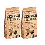 Favorit Grill-Holzkohle 12 kg (aus reinem Laubholz, extra große Körnung, langanhaltende Glut, Grillkohle in Restaurant-Qualität), 2X 6000, Schwarz