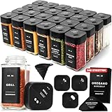 EDELHAUS Gewürzgläser Eckig Set mit Streueinsatz (24 x 120ml) Gewürzstreuer mit 240 Etiketten Schwarz - Hochwertige Gewürzbehälter, Gewürzdosen (24x Verstellbarer Deckel)