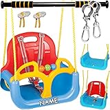 alles-meine.de GmbH Gitterschaukel Modell + Farbwahl 2 TLG. Set - Schaukel + Türreck - incl. Name - mitwachsend & umbaubar - Babyschaukel - mit Gurt - ROT/GELB/BLAU - lei..