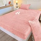 Gualiy 200x220cm Spannbetttuch 3er Pack, Spannbettlaken Set rutschfest Schmetterling Jacquard Flanell Rosa