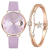 Damen Analog Quarz Armbanduhr mit Edelstahlarmband Minimalistische Quarzuhr für Frauen Modeuhr mit Dial für Frauen Sportband Ansehen Licht (Purple, One Size)