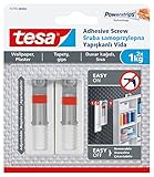 tesa 77775-00002-00 ablösbare verstellbare Klebeschraube zum Aufhängen von Bildern an Tapeten, weiß