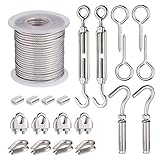 Zocipro 21 Stück Drahtseil Edelstahl Kit, 15m PVC-beschichtetes Stahlseil 2mm mit Spanner, Spannseil Edelstahl Set mit Ösenschrauben & Haken, Drahtseil für Sonnensegel, Geländer, Gardinenseil