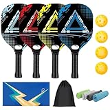 Ezweiji Pickleball Schläger Set, Pickleball Paddles Fiberglass Surface Pickleball Schläger 4 Lightweight Pickleball Schläger mit 4 Pickleball Bällen, 4 Kühltüchern und Black Pickleball Tasche