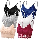 Leezepro Damen BH 6er Pack Ohne Bügel Push up Crop Top Sexy Bustier Spitze BH Set Sport BH für Alltag Yoga Fitness(Schwarz-Weiß-Grau-Haut-Rot-Blau,M)