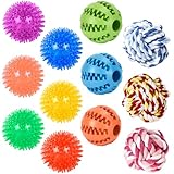 Koyukuk Hundespielzeugbälle für kleine Hunde, 12er-Pack interaktives Hundespielzeug für kleine Rassen von 0–7 kg, inklusive Gummi-, Quietsch- und Seilbällen