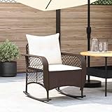 Makastle Garten-Schaukelstuhl mit Cremeweiß Kissen, Polyrattan-Stuhl mit Netzrückenlehne für Balkon Terrasse, Gute Stabilität, Braun 67 x 75 x 75 cm Stahl