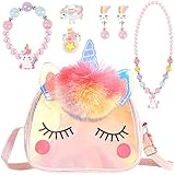 OSDUE Einhorn Handtaschen, Schmuckset für Mädchen, Unicorn Kette Halskette Armband Ring Schmuckset, für Party Dress Up Geschenk