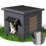 Erommy Katzenhaus aus Holz mit Isolierschicht,Katzenhütte mit Asphaltdach,Wetterfestes Winterfester Katzenschutz mit Schaumstoff-Dämmung für alle Jahreszeiten,für drinnen & draußen