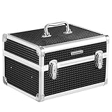 SONGMICS Kosmetikkoffer, Make-up Koffer für Reisen, Schminkkoffer, Aufbewahrung, für Friseure und Visagisten, mit herausnehmbarem Tablett, mit Schlössern, Weihnachten, schwarz JBC328B01
