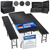 Blumtal Bierzeltgarnitur 3er Set - 2X Bierbank + 1x Biertisch - tragstarke Biertischgarnitur klappbar für 8 Personen - Bierbankgarnitur mit Tragegriff - Biergartengarnitur in Holz-Optik Anthrazit
