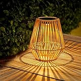 ZWOOS Solarlaterne für Außen Garten, Helle Solar Rattan Latern im Boho-Stil, Hängend/ Stehend, Solarlampen für Balkon, Terrasse, Garten Deko (A)