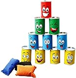 Ulifeme Dosenwerfen Kinder, Dosenwurfspiel für Kindergeburtsta & Andere Party, 10pcs Lächeln Dosen & 3pcs Bunt Wurfsäckchen Set für Gartenspiele, Dosen Werfen Spiele Gifts für Kinder & Erwachsene