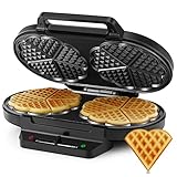 TiastarDoppelwaffeleisen Tiastar Herzwaffeln, Antihaftbeschichtung Herzwaffeleisen Macht 10 klassische Herzförmige Waffeln, Temperaturregler, 1200W, Schwarz