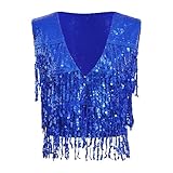UJEDFHV Fransenvest Damen Damen Fransenweste Modern Dance Weste Glitzer Quaste Ärmellose Jacke Pailletten Kostüme(Blue,M)
