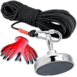 Bergemagnet 80 KG - Angelmagnet Set mit Seil - Ösenmagnet Mit M8 Gewinde - 80mm Durchmesser mit Öse - Topfmagnet - Super Stark Power Magnete zum Magnetfischen