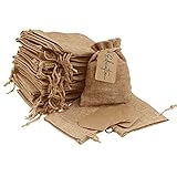 Lamondre 30 Stück klein jutesäckchen mit Kordelzug 9x12cm, Wiederverwendbare leinensäckchen Geschenksäckchen, Jutebeutel Kleine für Schmuck Hochzeit Party Weihnachten (Gelbbraun)