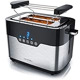 Arendo - Toaster 2 Scheiben Edelstahl - Touchdisplay – mit Brötchenaufsatz - extra breite Schlitze – 7 Bräunungsstufen – einseitige Bräunungsfunktion für Brötchen Bagels und Baguettehälften