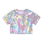 Karneval Kinder Pailletten T-Shirt Kurzarm Glitzer Shirt Rundhals Kinder Top glänzendes Oberteil Jungen Mädchen Festliches Tanzshirt Bequemes Kinder T-Shirt Glitzer Oberteil (5-6 Years)