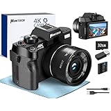 Monitech Digitalkameras für fotoapparat, 4K kompaktkamera fotokamera，48MP Vlogging Kamera für YouTube und Video, mit 180° Flip Screen, 16X Digitalzoom, 2 Batterien, 32GB TF Karte-DE,WT