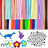 Rietegio 400 Stück Pfeifenreiniger zum Basteln, 27 Farben Chenilledraht, 100 selbstklebende Wackelaugen, Pfeifenputzer 30 cm x 6 mm, DIY Bastelset für Kinder, Kreativprojekte, Handwerk Dekoration
