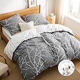 BEDSURE Bettwäsche 135x200 Baumwolle 4teilig - Bettwäsche-Sets Grau Bettbezug 2er Set mit 2 Kissenbezüge 80x80 cm, ÖKO-TEX Wendebettwäsche Bedding Zweige Muster mit Reißverschluss