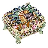 TOLIDA Pfau-Mini-Schmuckkästchen Handbemalte Emaillierte Schmuckschatulle Luxus-Schmuckkästen Schmuckdose Aufbewahrungsbox für Ohrringe Halsketten Ring als Hochzeit Geschenk Deko
