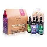 AllgäuQuelle® Bio Infrarotkabinen-Spray-Set mit 100% Bio-Raumduft 4x100ml - ✓ Allgäuer Erfrischung ✓ Allgäuer Naturluft ✓ Allgäuer Atemwohl ✓ Allgäuer Nachtruhe inkl. Bio-Zirben-Säckchen