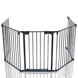 LCP Kids Baby Kaminschutzgitter Metall Laufgitter mit Sicherheitstür faltbar, 295 cm Länge, Grau