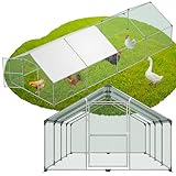 YRHome Hühnerstall aus Metall mit Dachabdeckung Hühnergehege mit Spitzdach Hühnerhaus Verzinkter Stahlrahmen Geflügelstall mit Sonnenschutzdach & Tür Freilaufgehege für Kleintiere Pflanzen - 3x8x2m