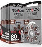 80 Batterien für Hörgeräte Rayovac Extra Größe 312 mit Sound Fusion Technologie - 10 Blister mit 8 Batterien