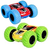 m zimoon Zurückziehen Auto, Trägheit Monster Truck Spielzeugautos, Doppelseitige Reibungsbetriebene Fahrzeuge Auto für Kinder ab 3 Jahren (2 Stück, Blau/Grün)